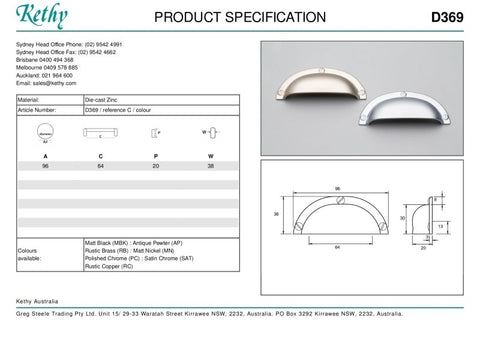 KETHY D369 CABINET TRADITIONAL SHELL HANDLE 64MM