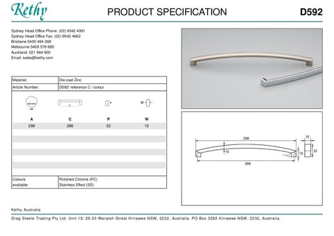 KETHY D592 CABINET ARCHED PULL HANDLE 288MM