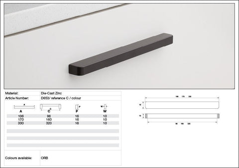KETHY D653 CABINET SLIMLINE HANDLE 160MM