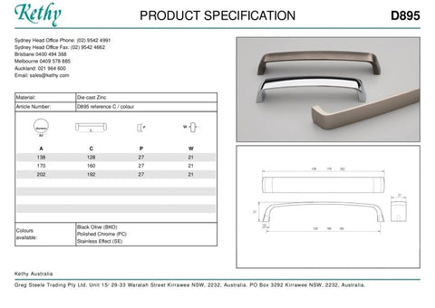 KETHY D895 CABINET CROMER HANDLE 192MM