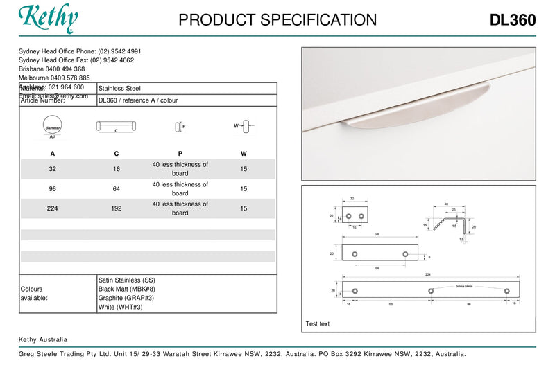 KETHY DL360 CABINET CURVED LIP PULL 192MM
