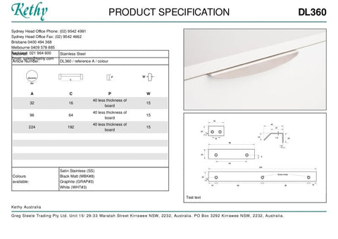 KETHY DL360 CABINET CURVED LIP PULL 16MM
