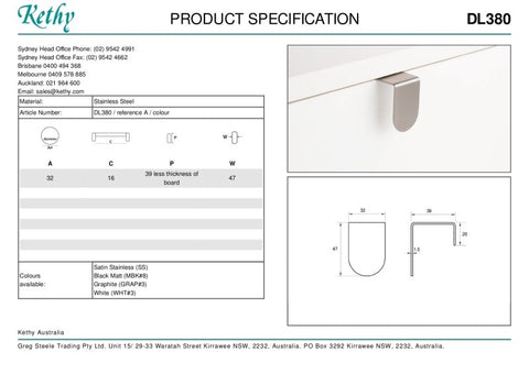 KETHY DL380 CABINET NARROW EDGE PULL 32MM