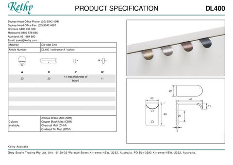 KETHY DL400 CABINET EDGE PULL 20MM