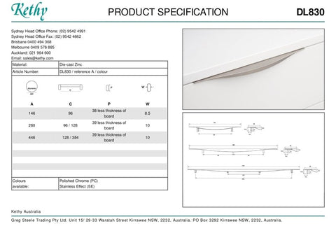 KETHY DL830 CABINET FLAT CURVED EDGE PULL 446MM