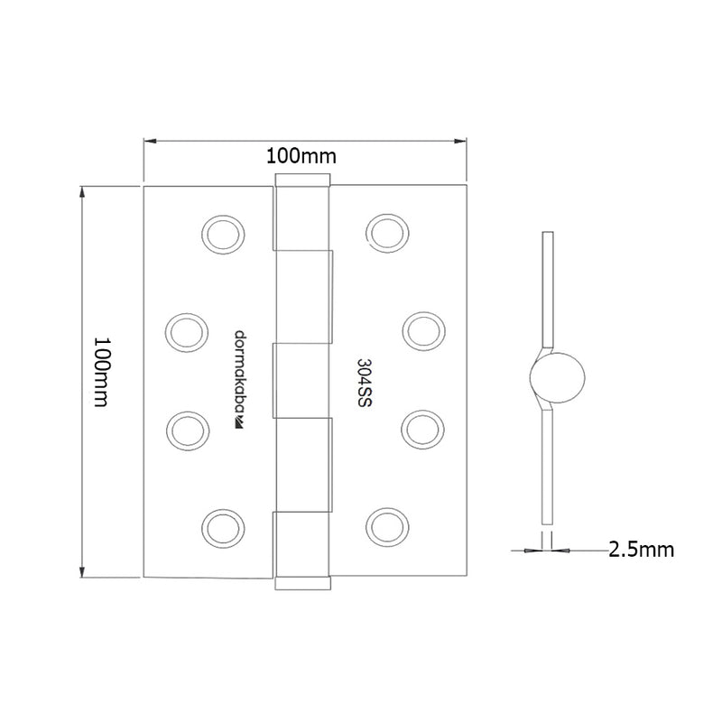 DORMAKABA BALL BEARING BUTT HINGE 100X100X2.5MM BLACK DKH100100BBBLK
