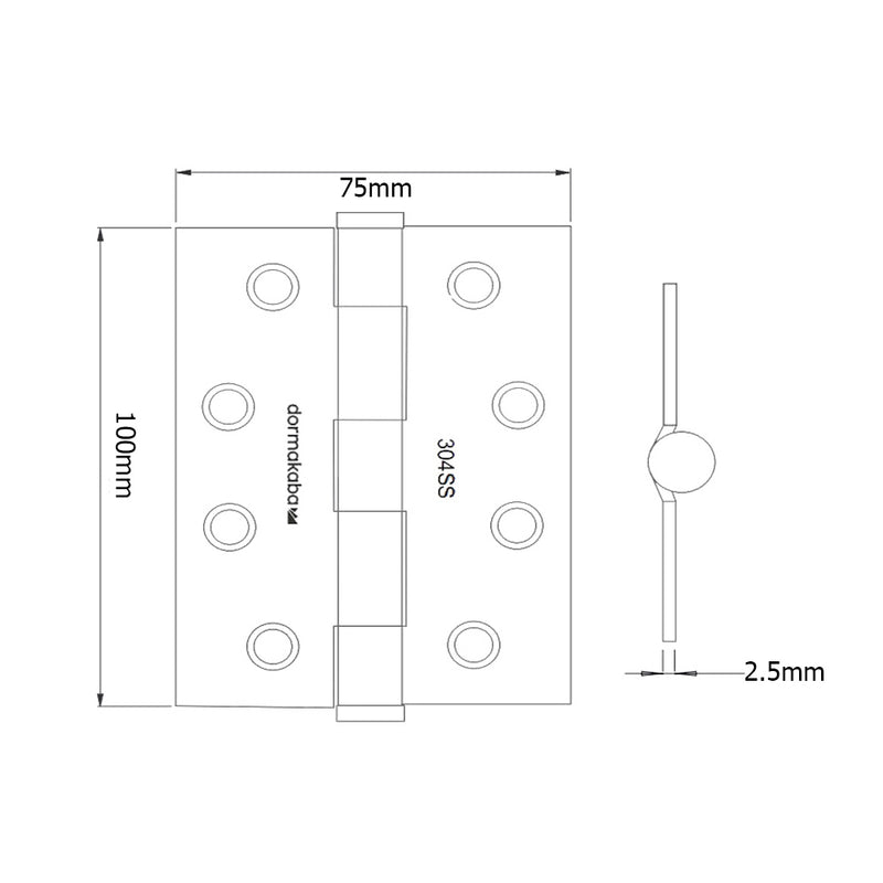 DORMA KABA BALL BEARING BROAD BUTT HINGE 100X75MM BLACK DKH10075BBBLK