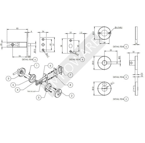 EMRO STAINLESS STEEL DISABLED COMPLIANT PRIVACY INDICATOR MORTICE BOLT ROUND 60MM BACKSET C12226 - primehardware