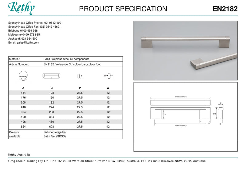 KETHY EN2182 CABINET TASMAN ENVIRO 12MM BEVEL EDGE TWO TONE TOP HANDLE