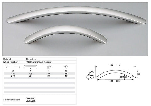 KETHY F133 CABINET OVAL BOW HANDLE MATT ANODISED