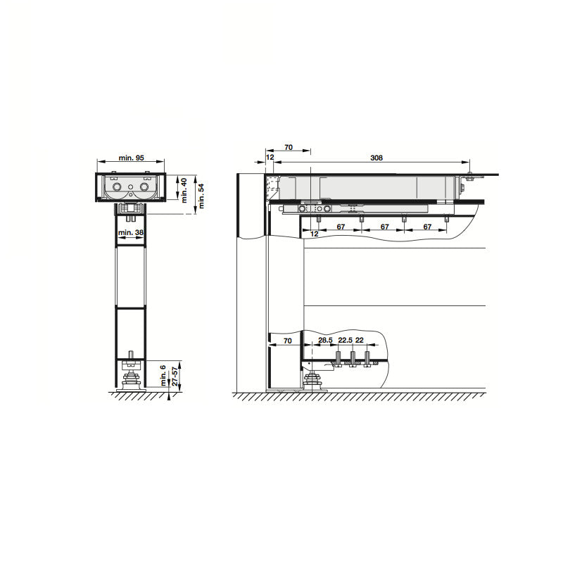 HAFELE TRANSOM DOOR CLOSER DCL 704 HOLD OPEN DOUBLE ACTION 93279110