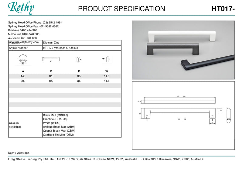 KETHY HT017 CABINET INDUSTRIAL PULL HANDLE 128MM