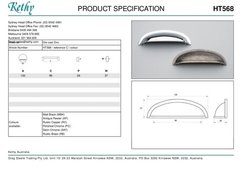 KETHY HT568 CABINET BRISTOL CUP PULL 96MM