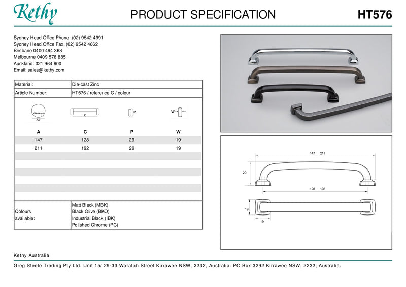 KETHY HT576 CABINET DARWEN CABINET PULL HANDLE 192MM