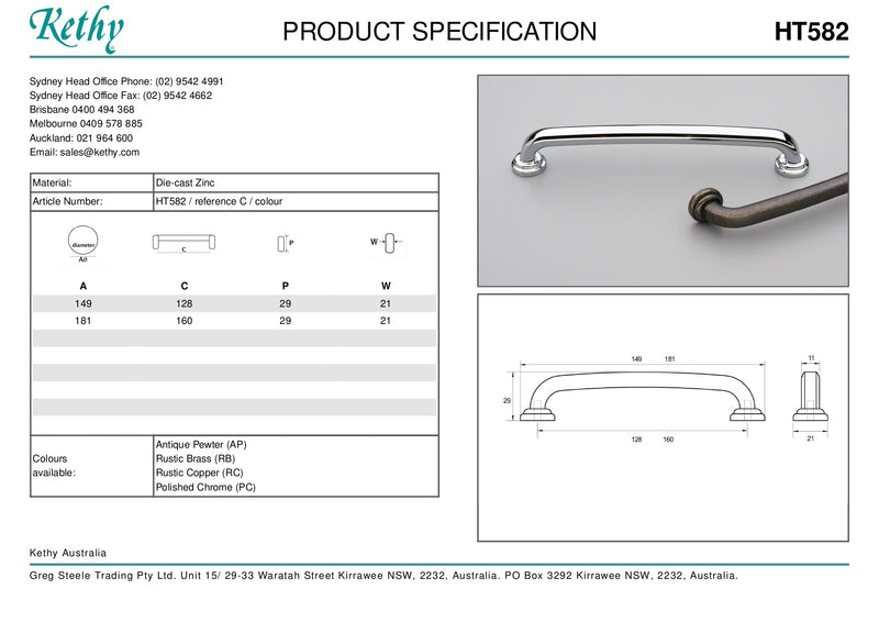 KETHY HT582 CABINET LAWLEY HANDLE 128MM