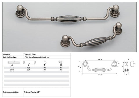 KETHY HT610 CABINET HAMPTON ASHFORD DROP HANDLE ANTIQUE PEWTER