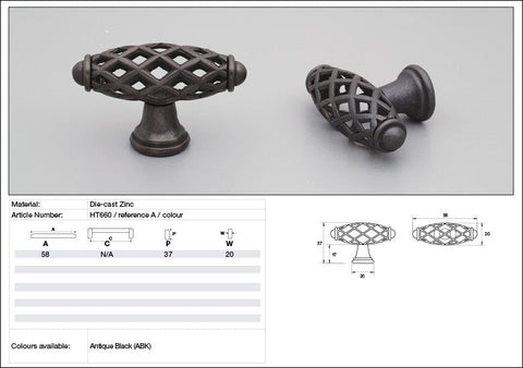 KETHY HT660 CABINET BINGLEY OVAL KNOB ANTIQUE BLACK