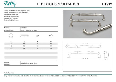 KETHY HT912 CABINET DOVER HANDLE BRASS POLISHED NICKEL