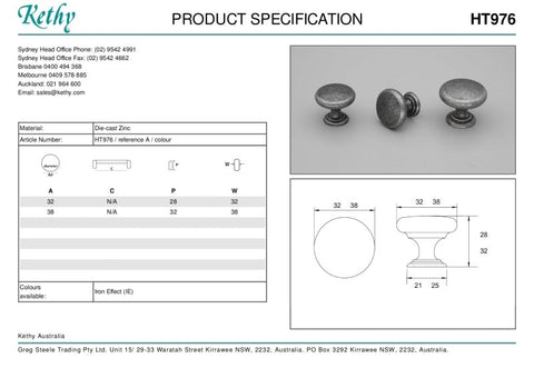KETHY HT976 CABINET MONMOUTH KNOB IRON EFFECT FINISH