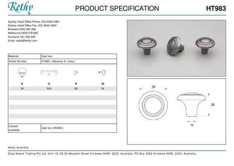 KETHY HT983 CABINET WINCHESTER KNOB CAST IRON