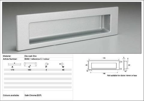 KETHY CABINET FLUSH PULL B382 B SERIES 174X46MM SATIN CHROME - primehardware