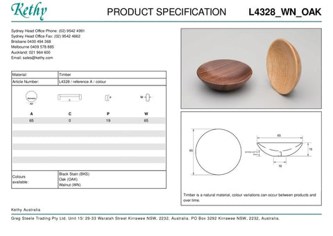 KETHY L4328 CABINET BOWL KNOB 65MM
