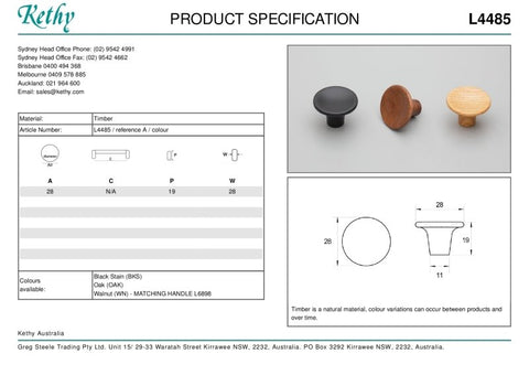 KETHY L4485 CABINET RIBE KNOB 28MM