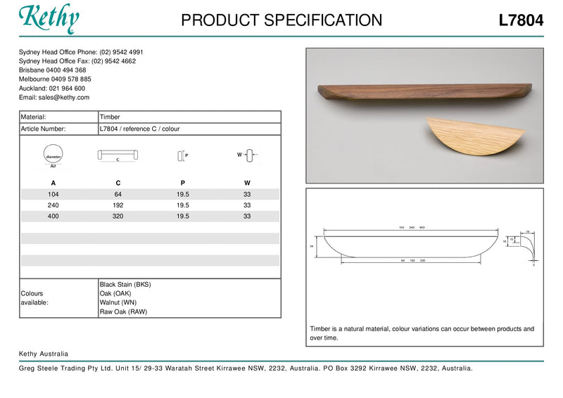 KETHY L7804 CABINET ARCHIVE HANDLE 192MM