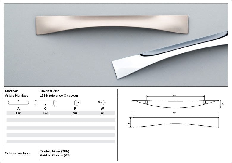 KETHY L794 CABINET WARP HANDLE 128MM