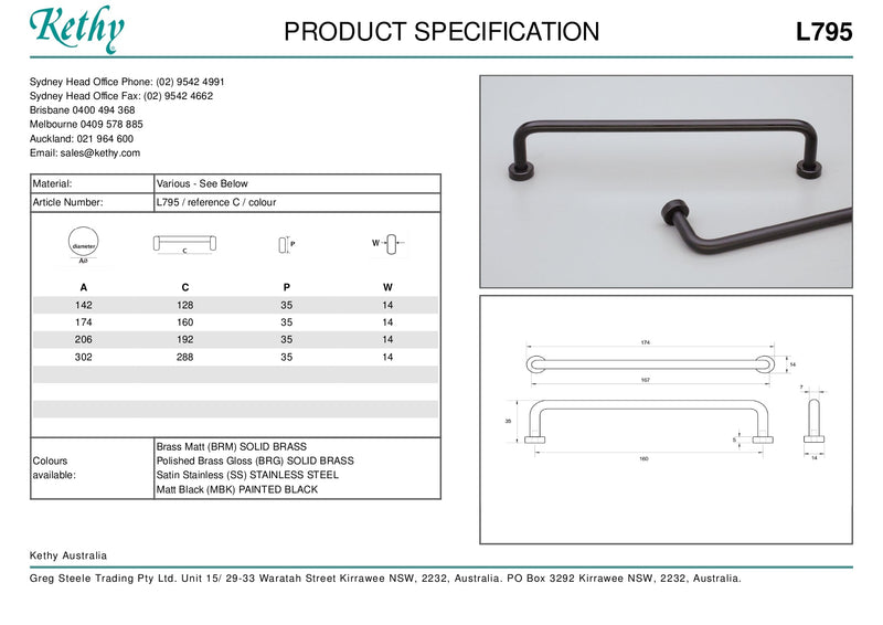 KETHY L795 CABINET LOUNGE HANDLE 288MM
