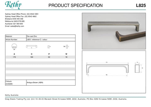 KETHY L825 ABN CABINET HANDLE 160MM