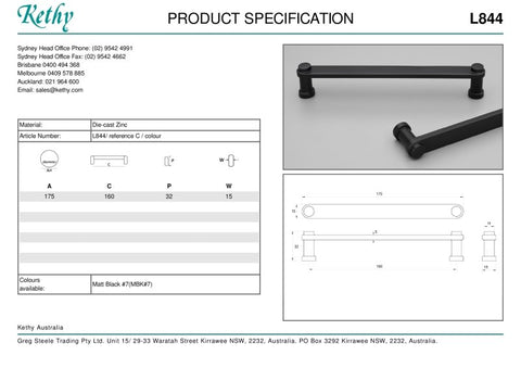 KETHY L844 PILLAR CABINET PULL HANDLE 160MM