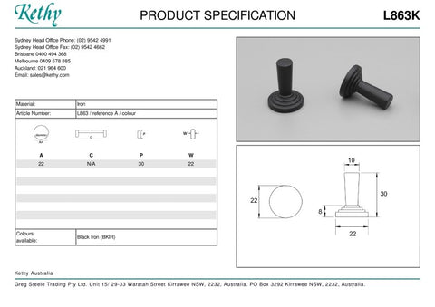 KETHY L863 BEESTON CABINET KNOB 22MM