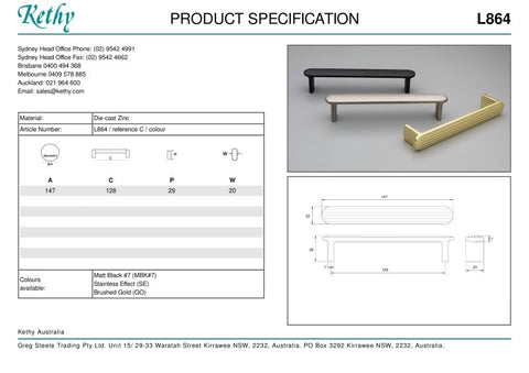 KETHY L864 REEDED CABINET PULL HANDLE 128MM