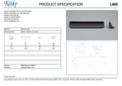 KETHY L865 CABINET SKI PULL HANDLE 16MM