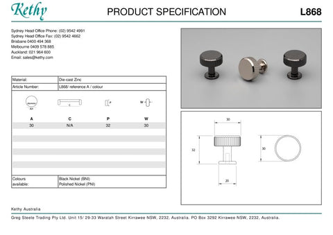 KETHY L868 SKAGEN CABINET KNOB 30MM
