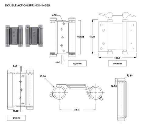 HFH DOOR HINGE 4150 - 104 DOUBLE ACTION SPRING 100MM SATIN CHROME PAIR - primehardware