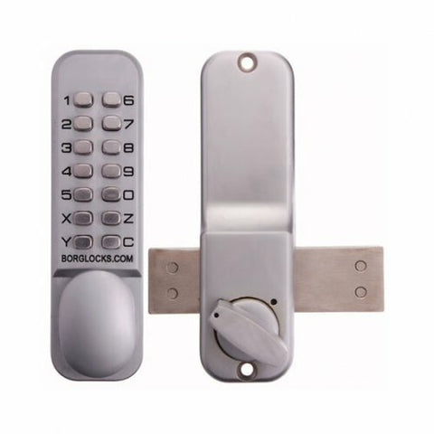 BORG DIGITAL DOOR LOCK BL2005SC RIM MOUNT KNOB KEYLESS ENTRY SATIN CHROME - primehardware
