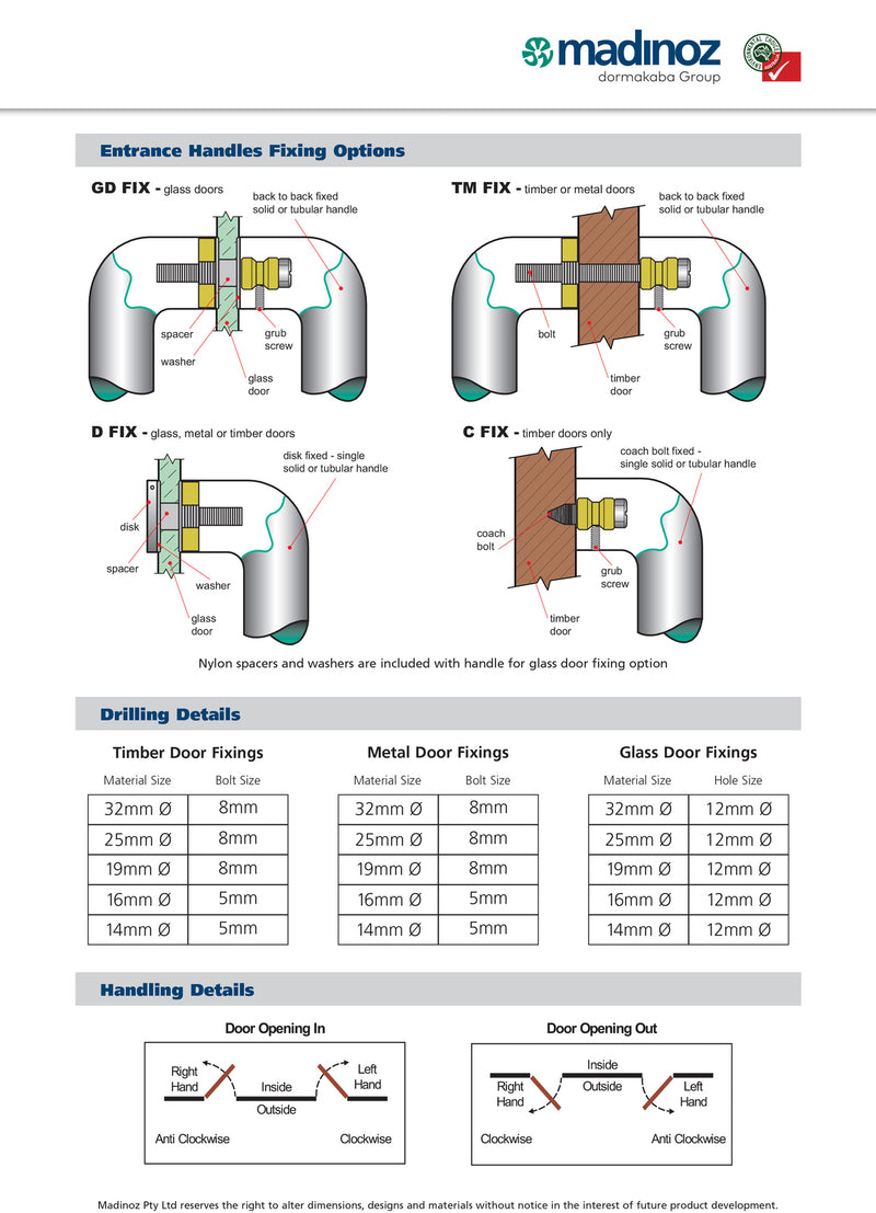 MADINOZ ROUND ENTRY PULL HANDLE - AVAILABLE IN VARIOUS FUNCTIONS AND SIZES