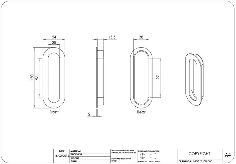 MADINOZ FP150 OVAL FLUSH PULLS