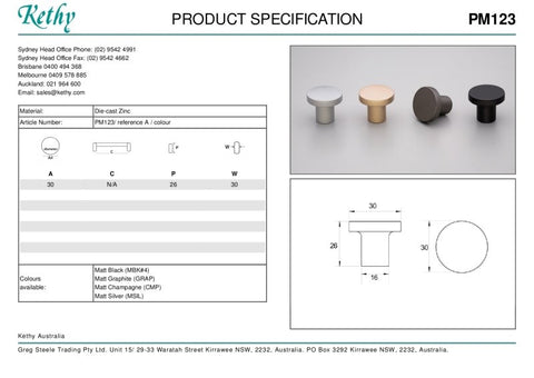 KETHY PM123 CABINET BELL KNOBS 30MM