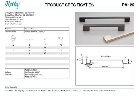 KETHY PM125 CABINET BINDA HANDLE 192MM