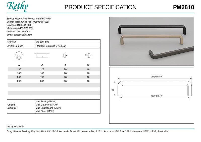 KETHY PM2810 CABINET BYRON HANDLE 128MM