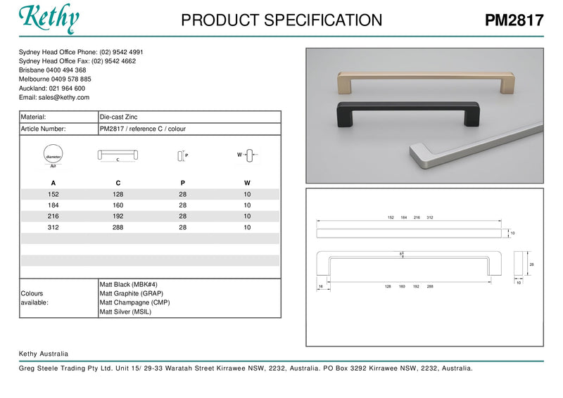 KETHY PM2817 CABINET BEGA HANDLE 128MM