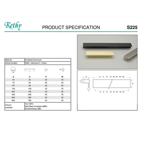 KETHY S225 SQUARE HOOK LIP PULL HANDLE