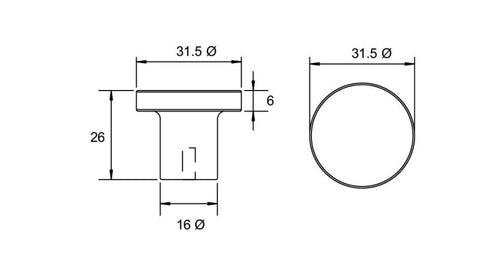 KETHY CABINET KNOB S315 31.5MM S SERIES STAINLESS STEEL
