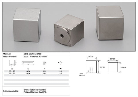 KETHY CABINET KNOB S320 S SERIES CUBE SOLID STAINLESS STEEL