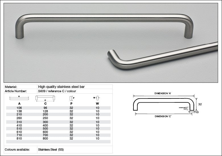 KETHY CABINET HANDLE S609 S SERIES STAINLESS STEEL